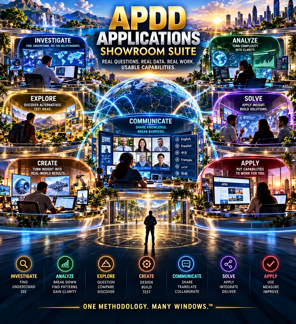 APDD Applications Showroom Suite presenting purpose-built investigative, analytical, communication, creative and applied capability windows