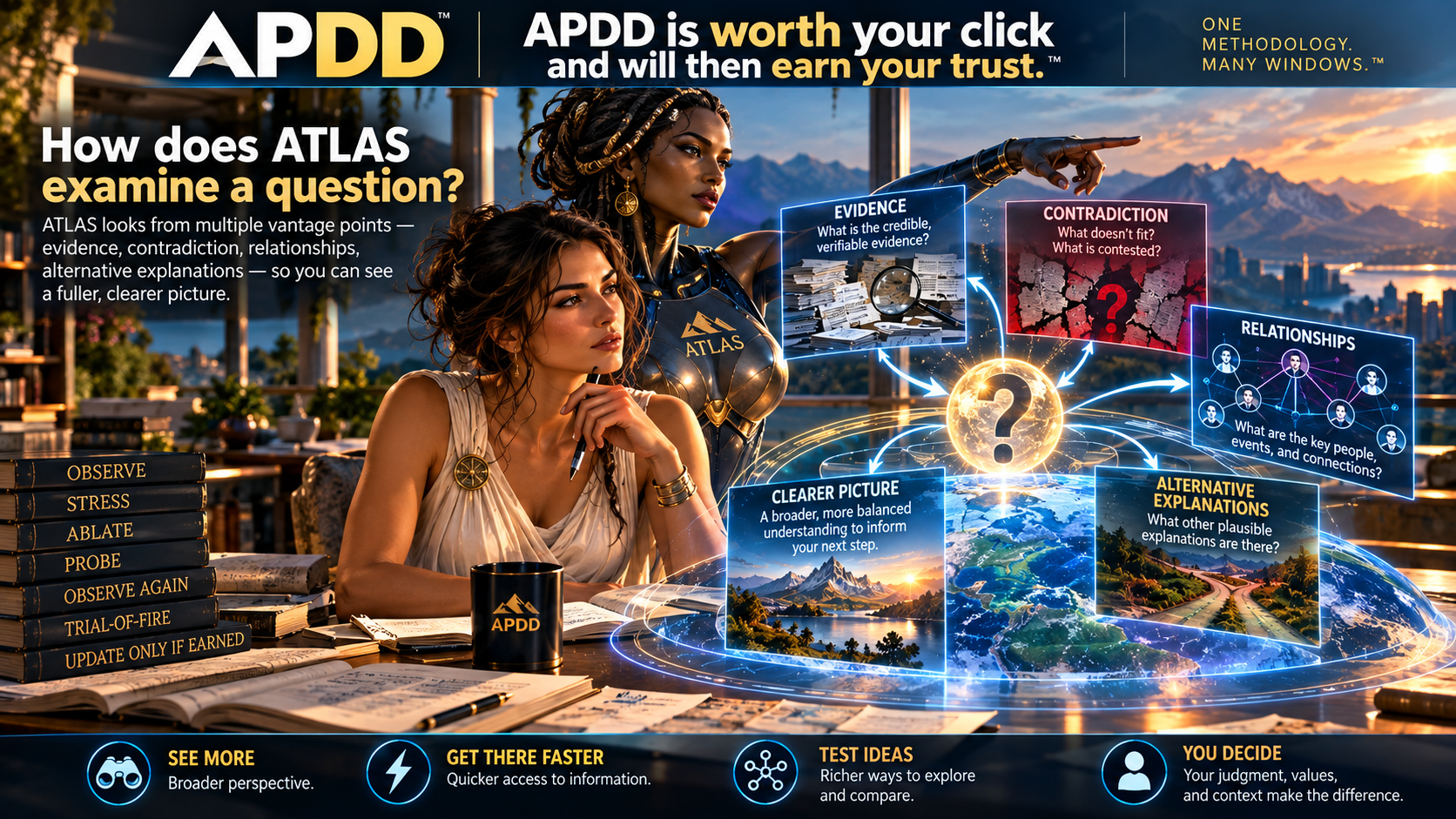 ATLAS investigation visual connecting evidence, contradiction, relationships and alternative explanations to a clearer picture while preserving human judgment