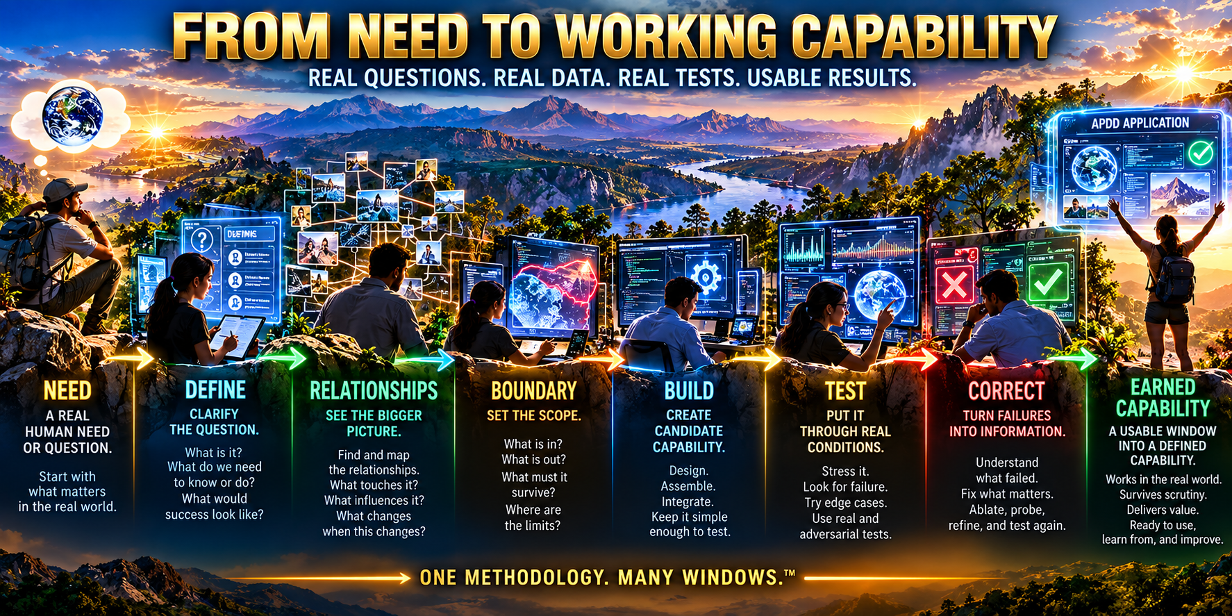 From need to working capability: define the job, examine relationships, set boundaries, build, test, correct and earn capability