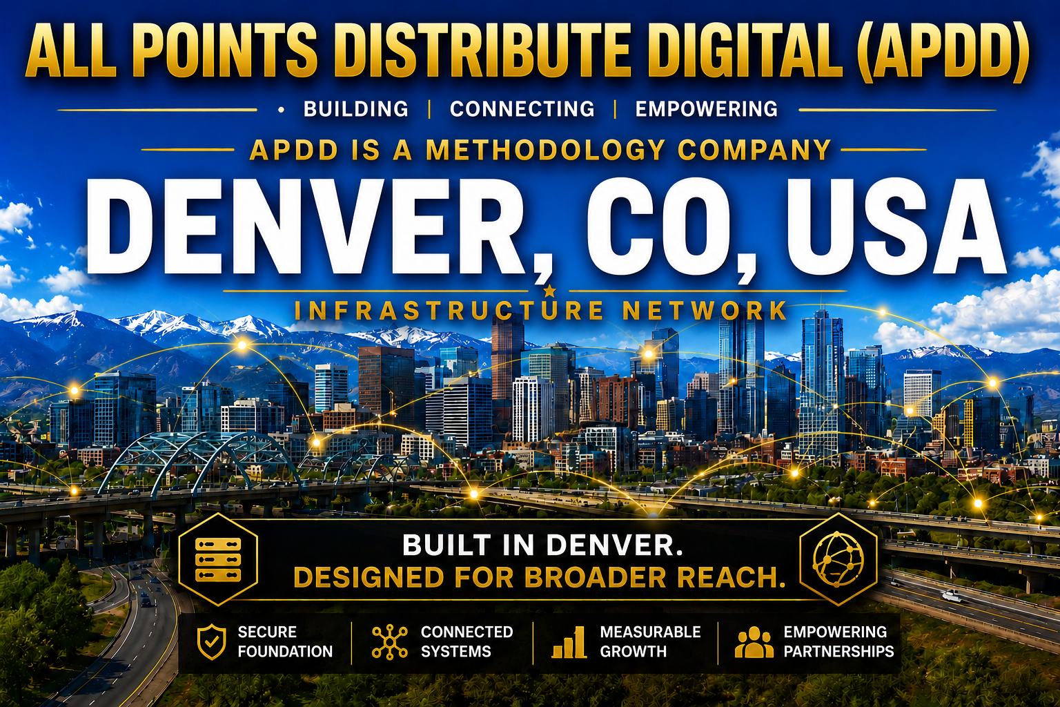 Conceptual APDD vision showing Denver, Colorado, connected infrastructure, broader reach, and a future operational environment
