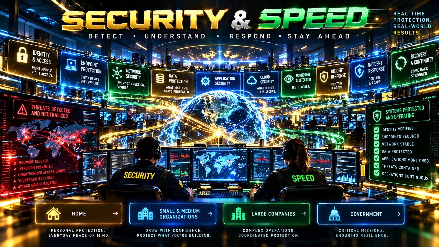 CipherFall security operations center coordinating rapid cybersecurity detection, understanding, response and continuous protection.